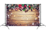 Verschneite Weihnachten Tannenzapfen Geschenk Candy Holzmauer Hintergrund M11-79