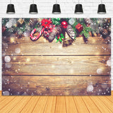 Verschneite Weihnachten Tannenzapfen Geschenk Candy Holzmauer Hintergrund M11-79