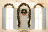 Weihnachtskränze Jingle Bells Straßenlaternen Fensterläden Türschwellen Kulisse M12-02