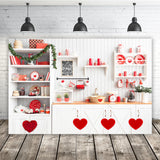 Valentinstag Küche Rotes Herz Dekorationen mit Blumen Hintergrund M12-14