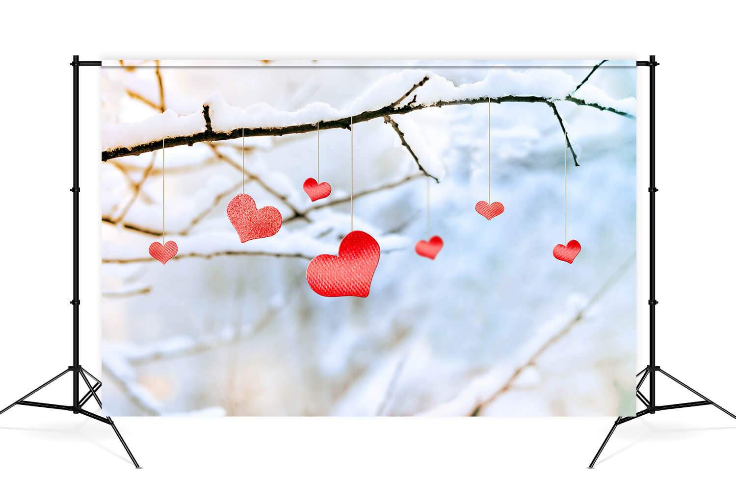 Valentinstag Winter verschneiten Baum Zweig Liebe hängende Dekoration Hintergrund M12-17