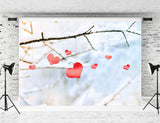 Valentinstag Winter verschneiten Baum Zweig Liebe hängende Dekoration Hintergrund M12-17