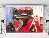 Valentine Red Heart Romantic Piano Dekorationen mit Blumen Hintergrund M12-18
