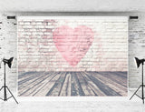 Valentine's Day Dappled Brick Wall Pink Big Heart Holzboden Hintergrund M12-28