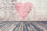 Valentine's Day Dappled Brick Wall Pink Big Heart Holzboden Hintergrund M12-28