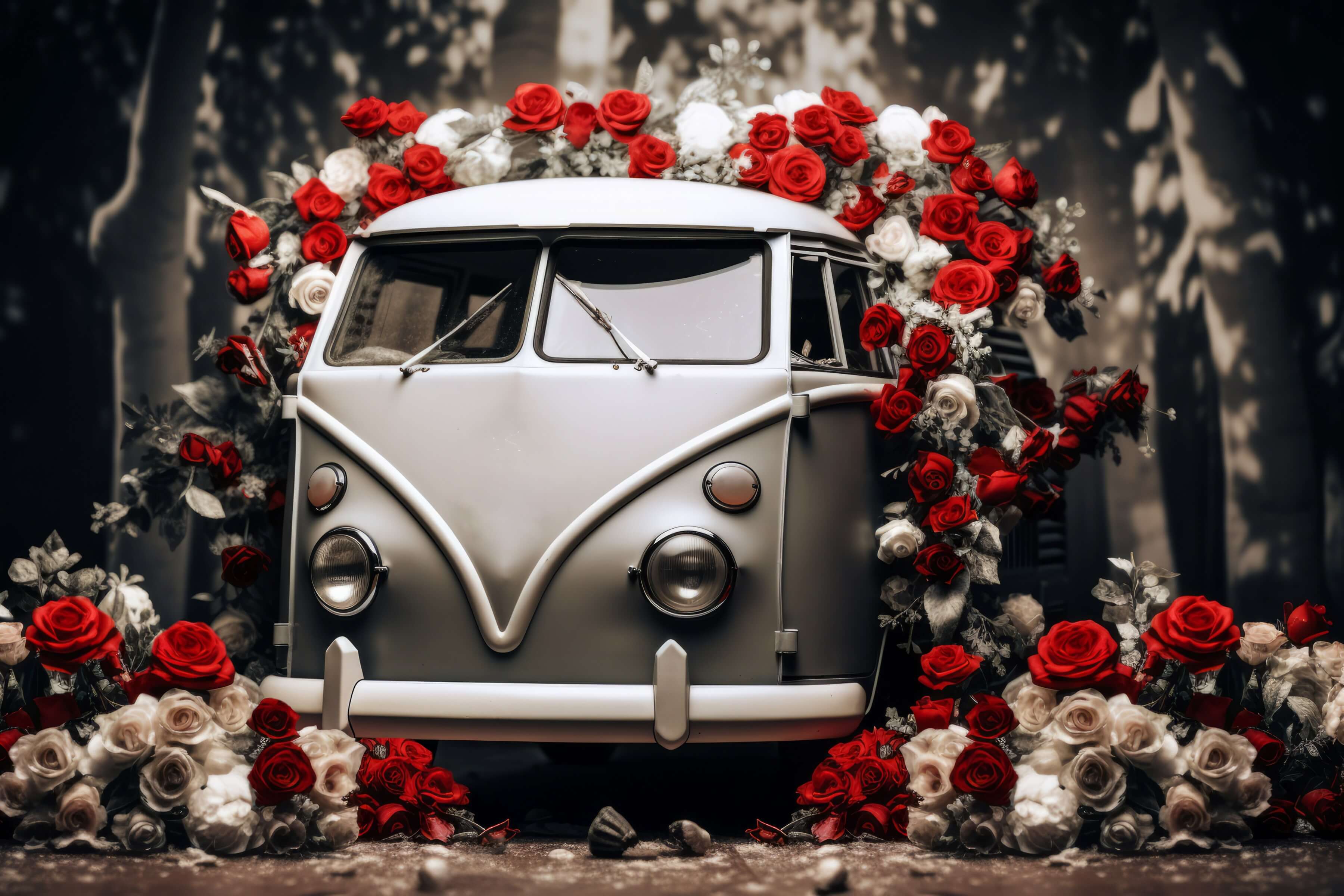 Valentinstag Oldtimer Rote und weiße Rosen Romantische Kulisse M12-34