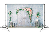 Valentinstag romantische blaue Holztür Kerzenhalter Rose Vine Hintergrund M12-39