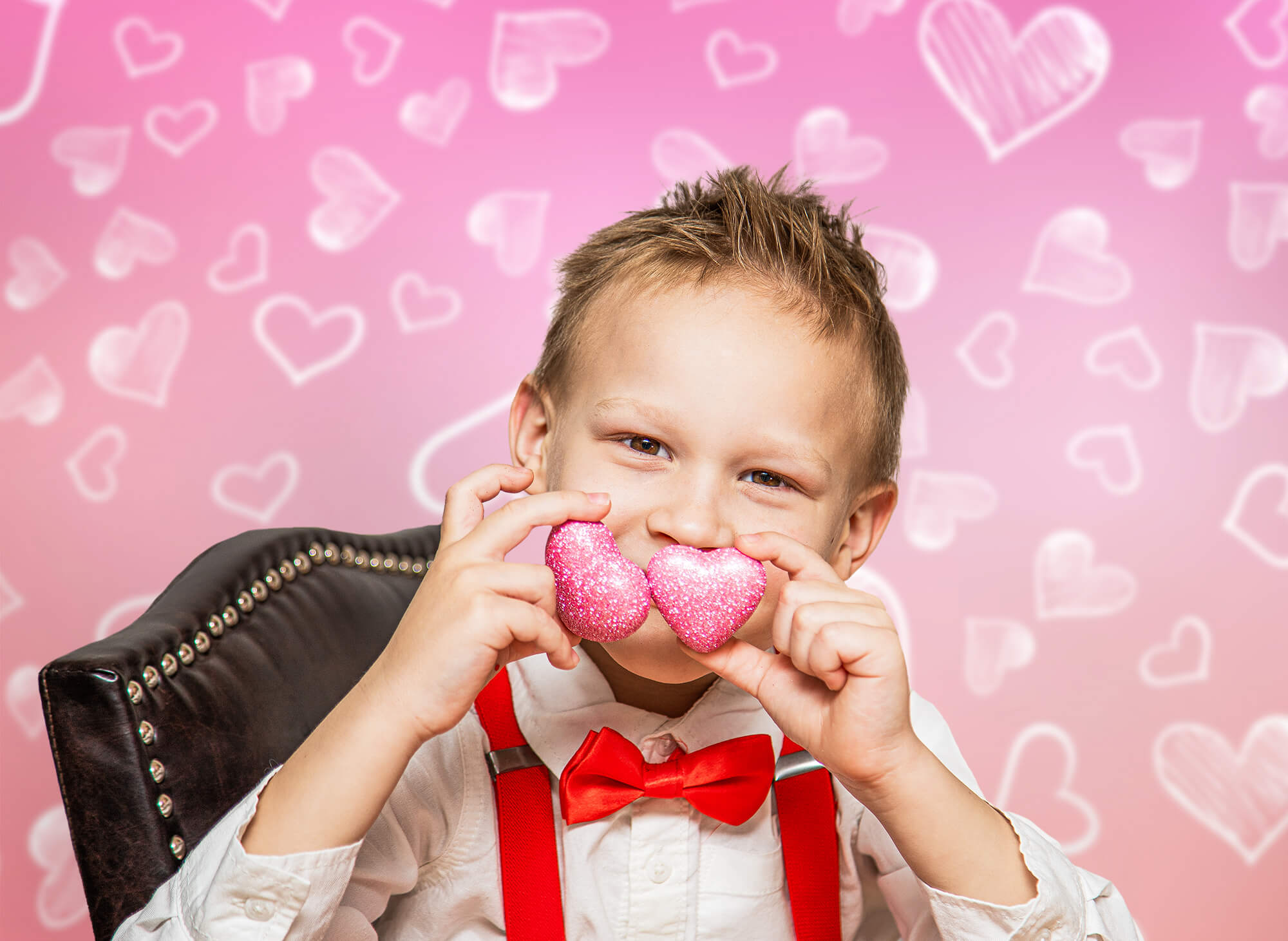 Valentinstag Farbverlauf Rosa Weiß Kreide Doodle Kleines Herz Backdrop M12-47