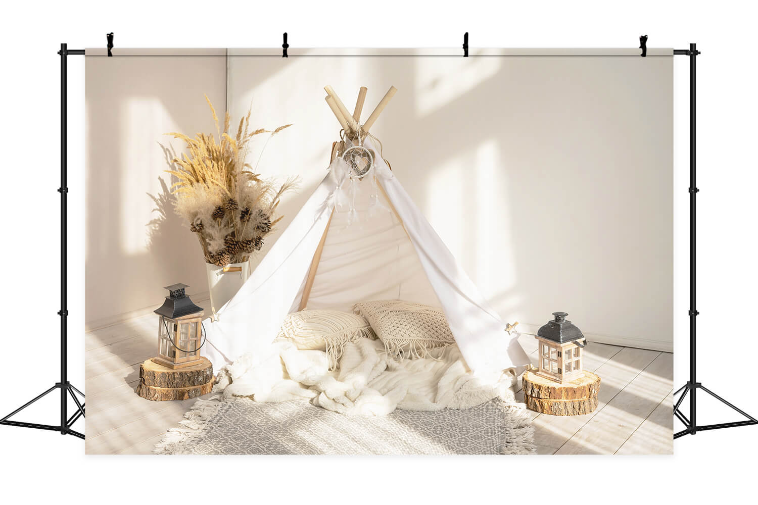 Boho Cosy Indoor kleines Zelt gestrickte Decke Traumfänger Hintergrund M2-21