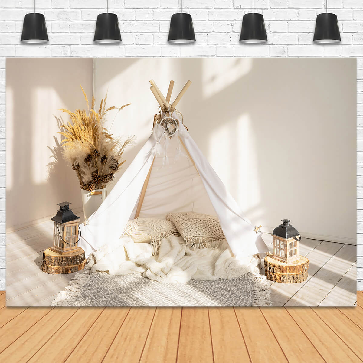 Boho Cosy Indoor kleines Zelt gestrickte Decke Traumfänger Hintergrund M2-21