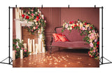 Dark Red Line Wand Kandelaber Kamin Surround Blumen Elegant Sofa Hintergrund M2-25