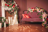 Dark Red Line Wand Kandelaber Kamin Surround Blumen Elegant Sofa Hintergrund M2-25