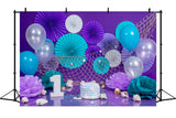 1. Geburtstag Meerjungfrau Kuchen Muscheln Fischernetze Ballon Hintergrund M2-30
