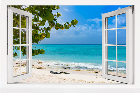 Blauer Ozean Palmen Fensterblick Hintergrund M5-118
