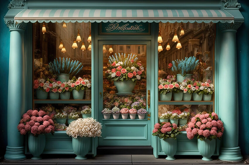 Blumenladen-Grüner Fenster Tür Hintergrund M5-40