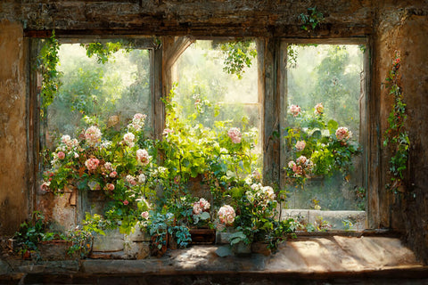 Gartenfenster Blumen Fotografie Hintergrund M5-44