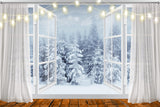 Fenster Winter Schneelandschaft Kiefernbaum Hintergrund M6-151