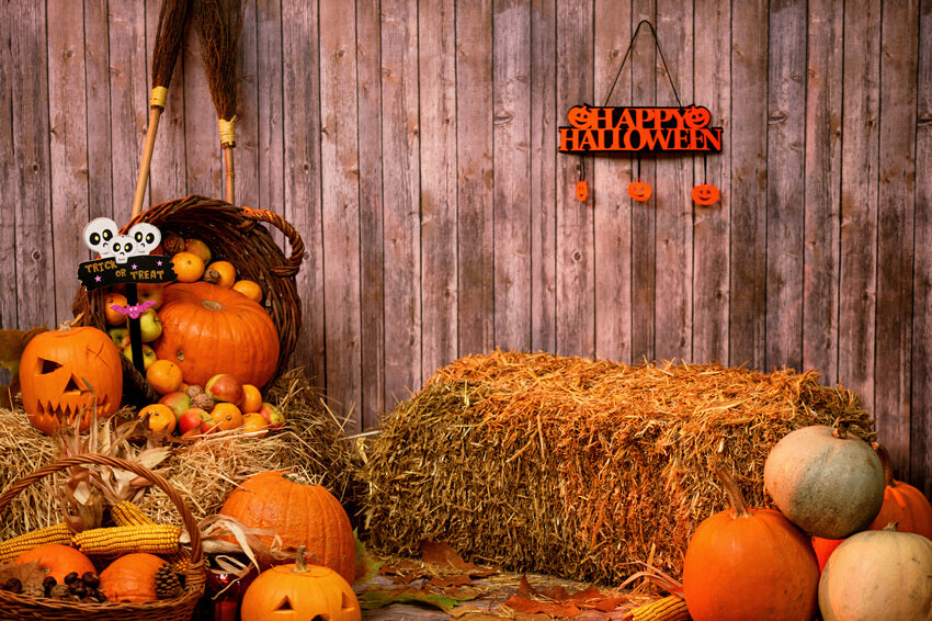Kürbis Heuhaufen Herbst Halloween Hintergrund M6-32