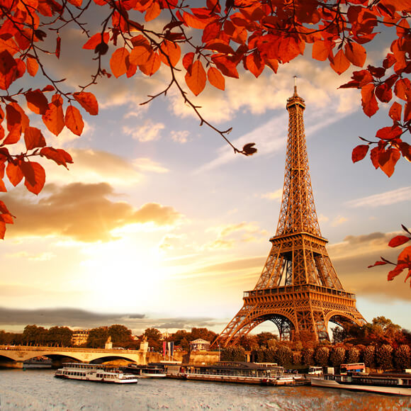 Eiffelturm Ahornblätter Sonnenuntergang Landschaftshintergrund M6-43