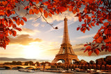 Eiffelturm Ahornblätter Sonnenuntergang Landschaftshintergrund M6-43