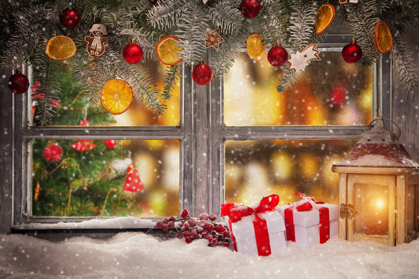 Weihnachten Fenster Dekoration Verschwommener Baum Hintergrund M6-80