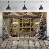 Weihnachtsbaum Bäckerei Fenstergirlande Schneehintergrund M6-92