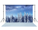 Hintergrundbild Wald mit schneebedeckten Bäumen Sternenhimmel Winter M7-24