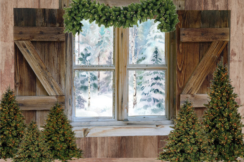 Weihnachtsbaum Fenster Schnee Ansicht Hintergrund M7-27