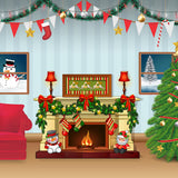Weihnachtsdekorierter Wohnzimmer Cartoon Hintergrund M7-49