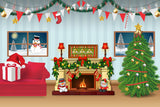 Weihnachtsdekorierter Wohnzimmer Cartoon Hintergrund M7-49