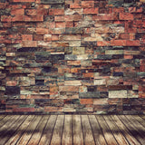 Fotohintergrund im Retro Stil mit Backsteinmauer und Holzboden M7-77