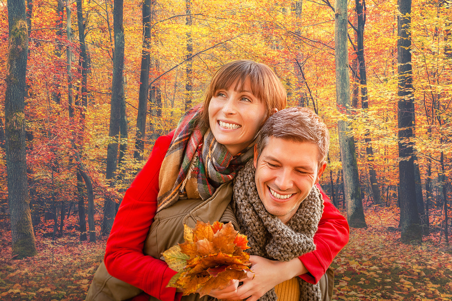 Leinwandhintergrund mit Ahornblatt-Landschaft des Herbstwaldes M7-86