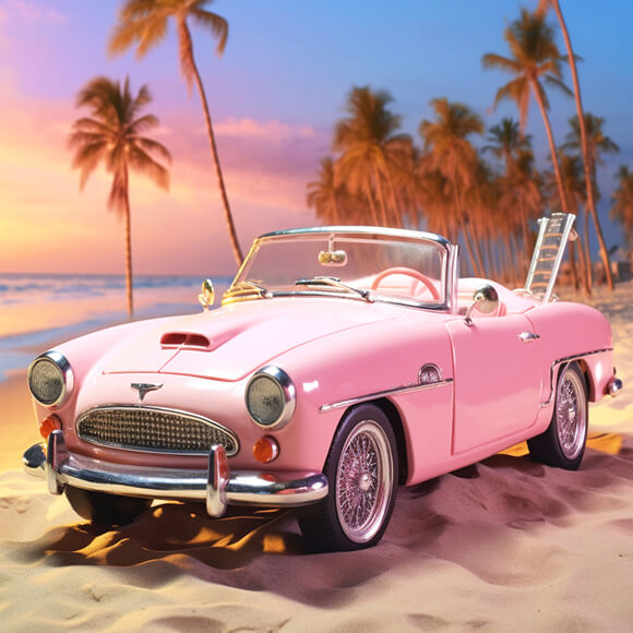 Sommer Strand Rosa Auto Modepuppen Hintergrund M7-99