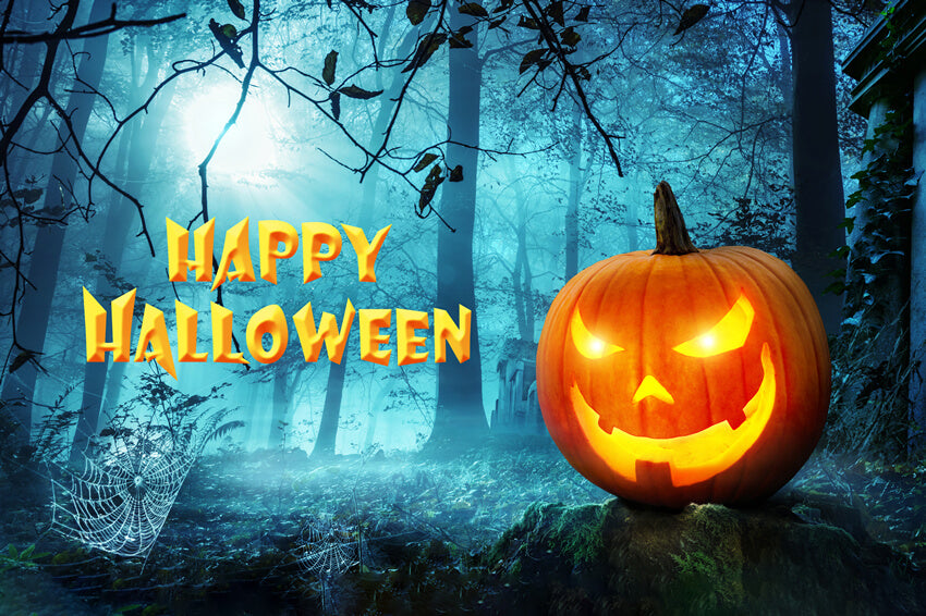 Halloween-Kürbis mit bösem Grinsen Kulisse M8-13