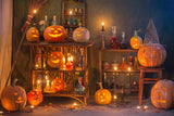 Gespenstische Interieur Halloween Kürbisse Hintergrund M8-48