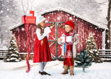 Weihnachten Rotes Holzhaus Schnee Kulisse M8-66