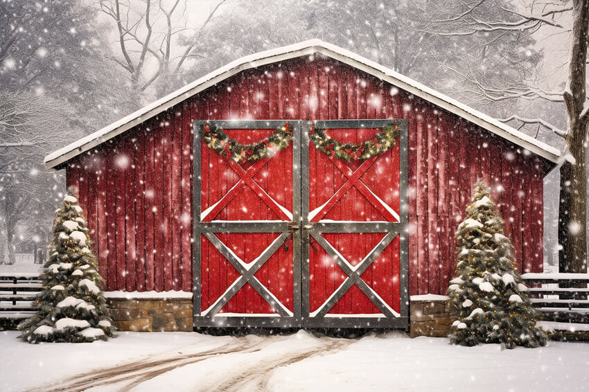 Weihnachten Rotes Holzhaus Schnee Kulisse M8-66