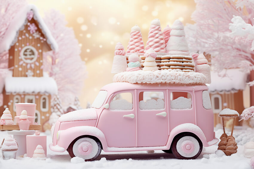 Rosa Eiscreme Auto Lebkuchen Weihnachten Hintergrund M9-62 – Dbackdrop.de