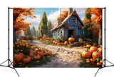 Herbstlicher Dorfweg Kürbishaus Hintergrund M9-87