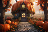 Herbst Halloween Niedlicher Kürbishaus Hintergrund M9-88