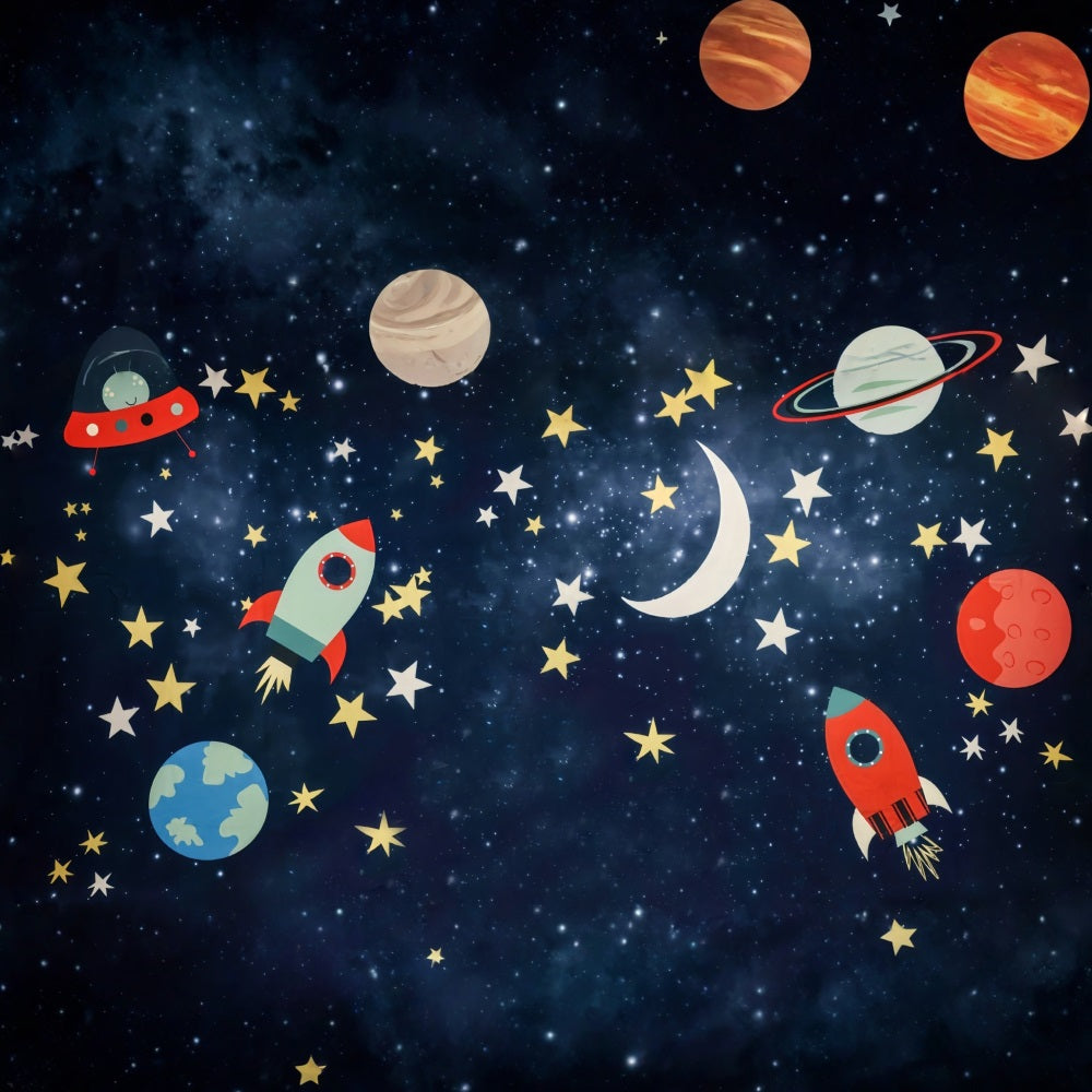 Cake Smash Hintergrund Weltraumabenteuer Raketen Sterne Geburtstag Hintergrund MRR10-16