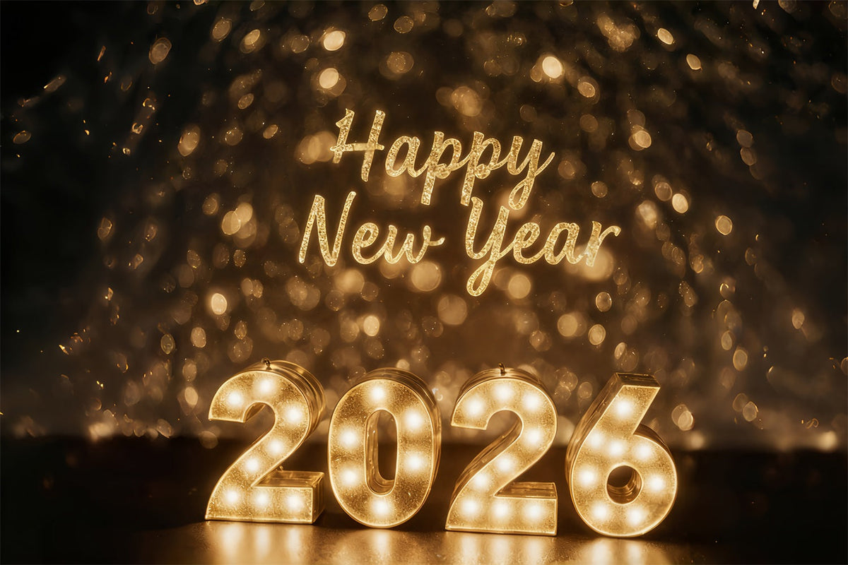 Frohes Neues Jahr 2026 Banner – 185 X 110 Cm, Schwarz-goldener Stoff Mit Sternen, Feuerwerk & Uhr – Perfekt Für Silvesterpartys Und Fotowände