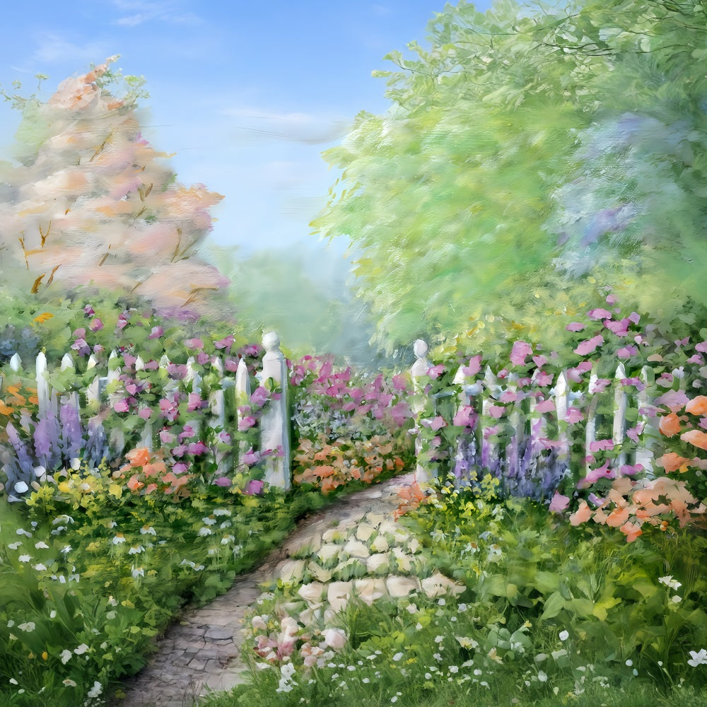 Neugeborenen-Hintergrund Blumengarten Weißer Zaun Kinder-Fotohintergrund MRR10-20