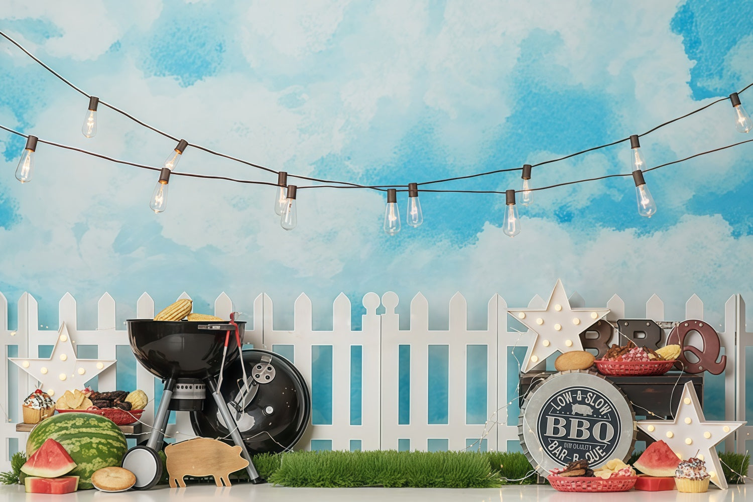 Neugeborenen-Hintergrund Grillparty Lichterketten Kinder-Hintergründe MRR10-22