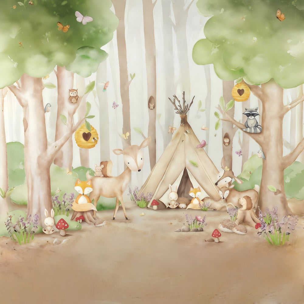 Wald-Hintergrund Tiere Zelt Bäume Neugeborenen-Fotografie-Hintergrund MRR10-29