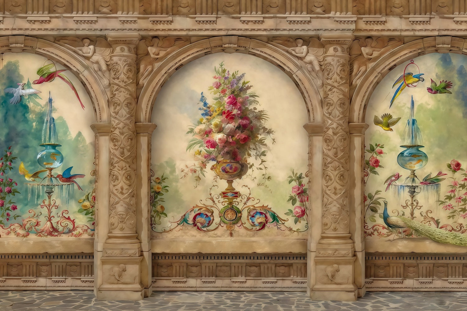 Vintage-Hintergrund Vintage-Blumenwandkunst Antiker Hintergrund MRR10-32