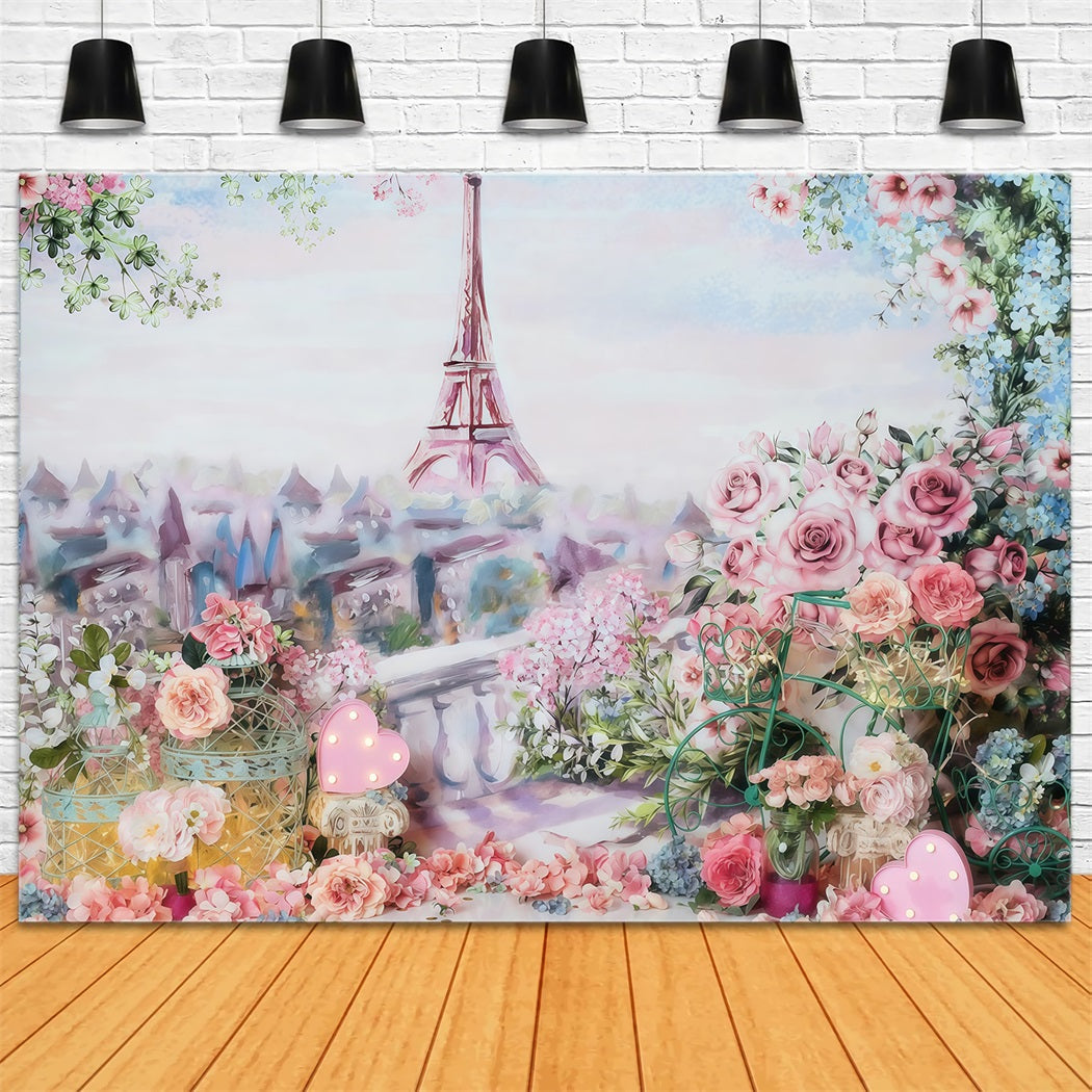 Cake Smash-Hintergrund Eiffelturm Frühlingsblumen-Geburtstag-Hintergrund MRR10-45