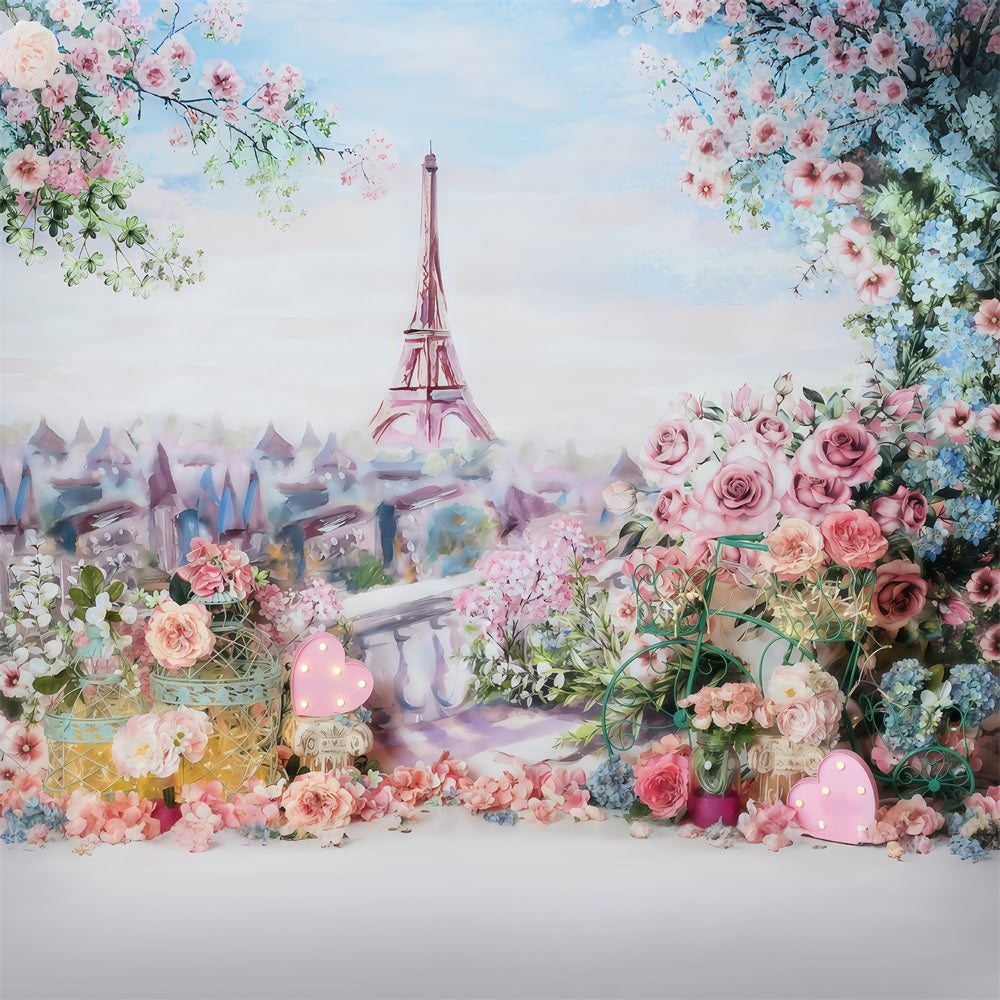 Cake Smash-Hintergrund Eiffelturm Frühlingsblumen-Geburtstag-Hintergrund MRR10-45