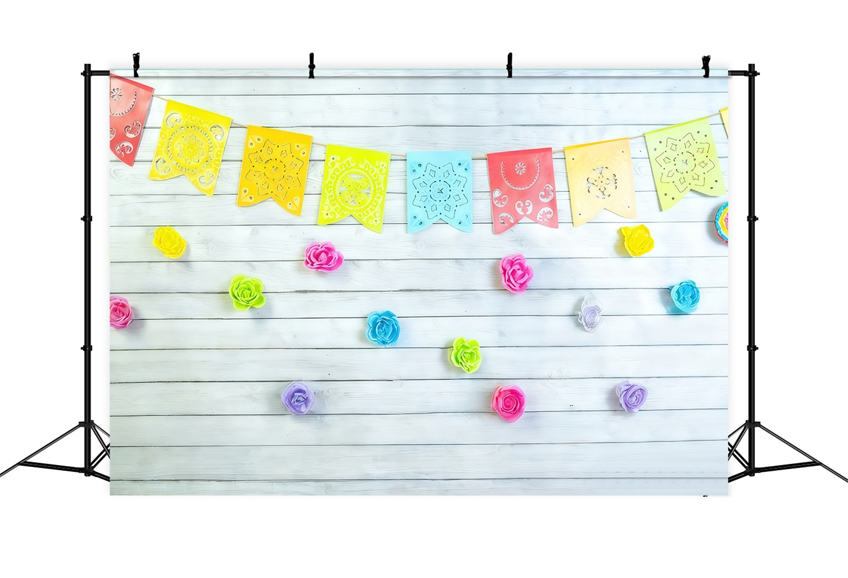 1. Geburtstag-Hintergrund Bunte Blumengirlanden Flaggen Cake Smash-Hintergrund MRR10-46