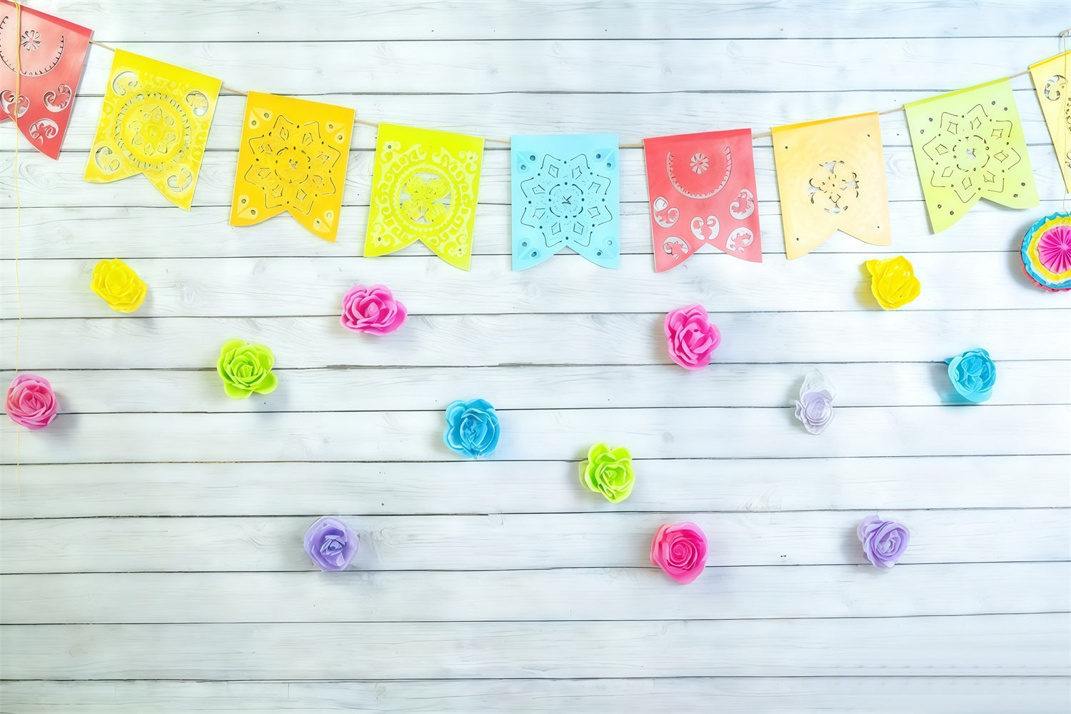 1. Geburtstag-Hintergrund Bunte Blumengirlanden Flaggen Cake Smash-Hintergrund MRR10-46
